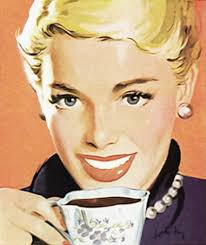 women circ 1950s drinking coffee